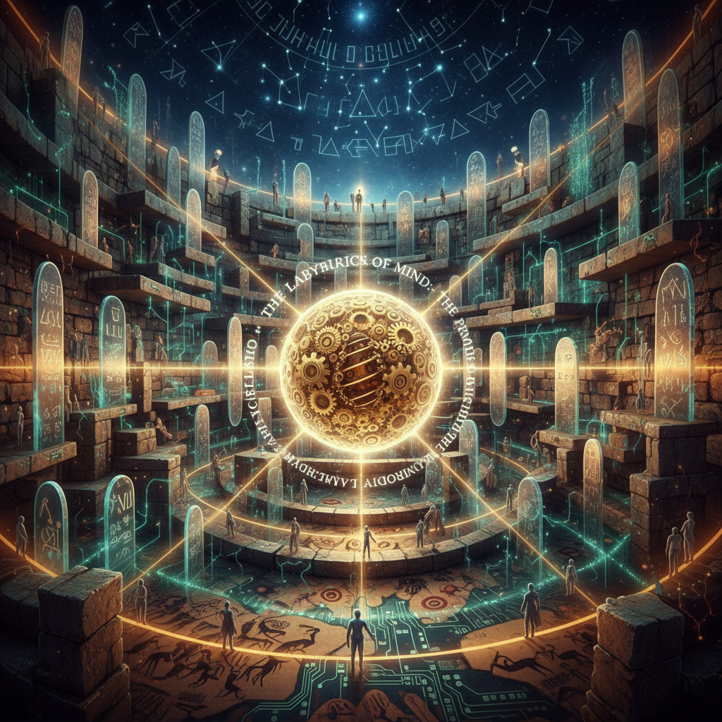 Portada del libro El Laberinto: El Primer Algoritmo de la Humanidad de Carlos Loya Lopategui, imagen literaria con tonos oscuros y profundos