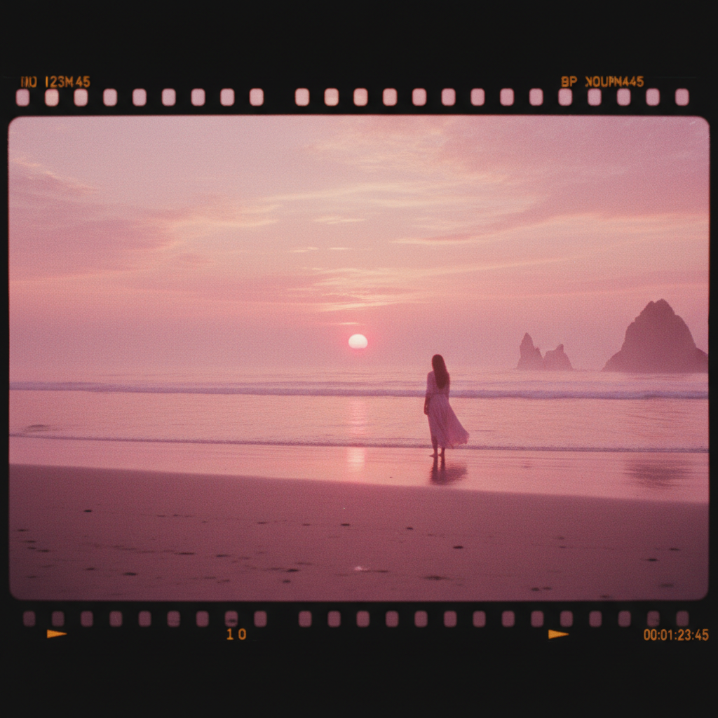 Pink-toned cinematic film frame