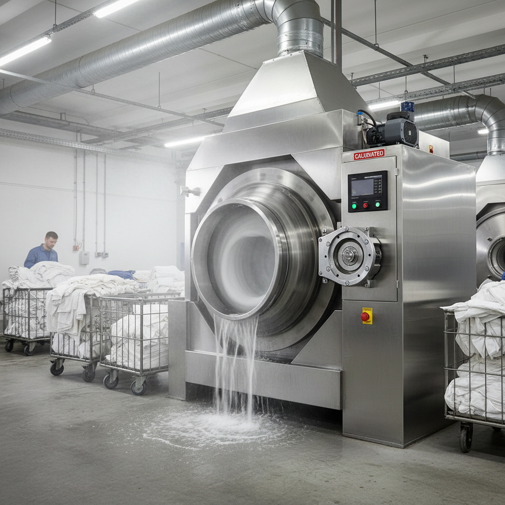 Industrial laundry extractor running full capacity after bearing replacement and calibration