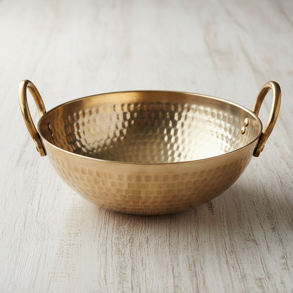 Kansa Wok (Kadai) — Bell Metal (Kansa) artifact, warm studio lighting