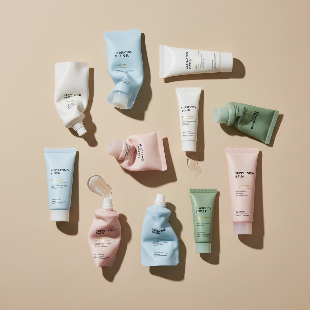 Green herbal face wash tube on pastel background, skincare product