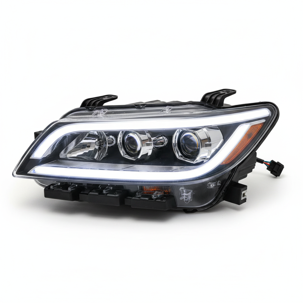 Driver side headlight assembly with clear lens and working DRL, plug-and-play