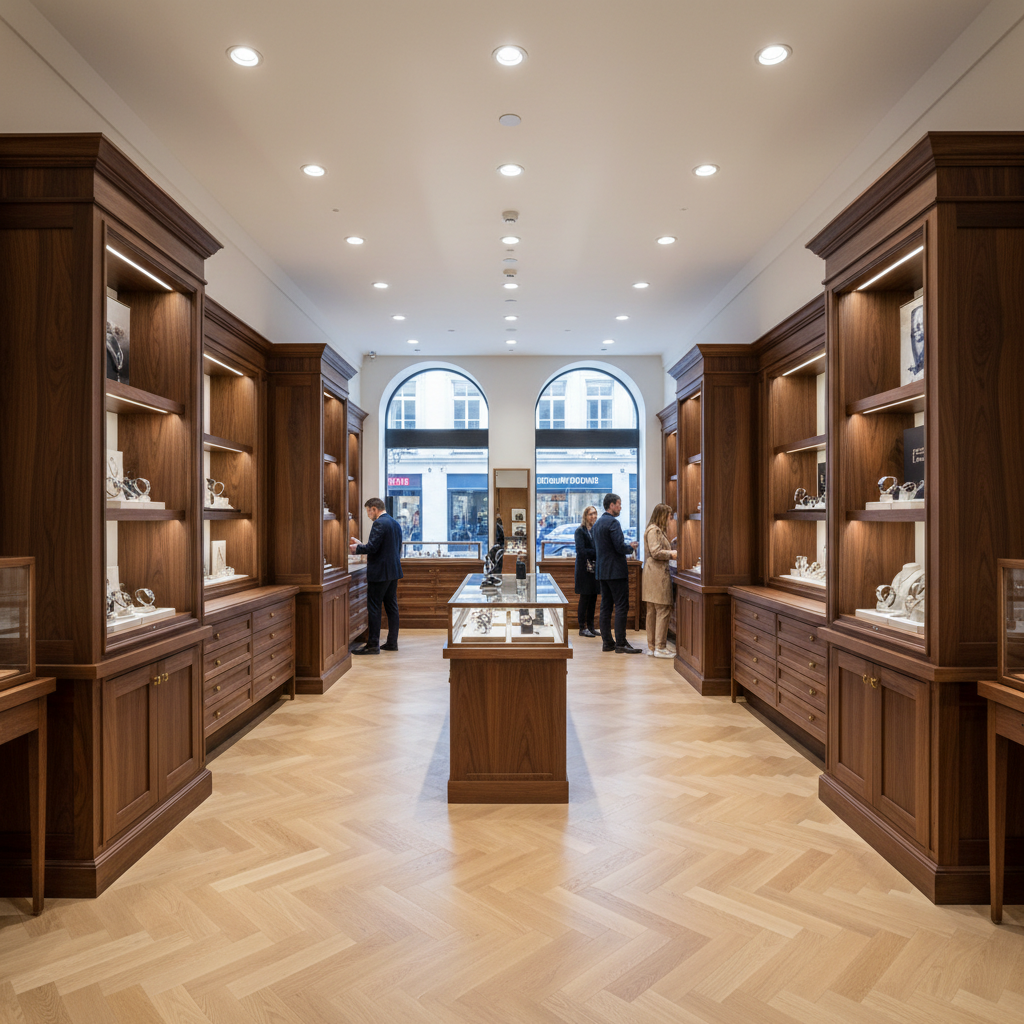 Completed retail buildout in Quincy MA with custom millwork, modern lighting, and professional finishes