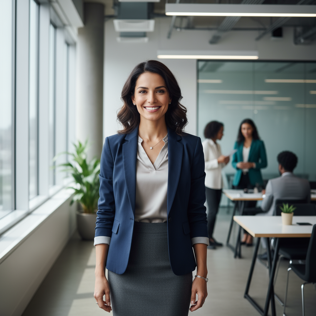 Confident Egyptian businesswoman in professional attire with engaging smile