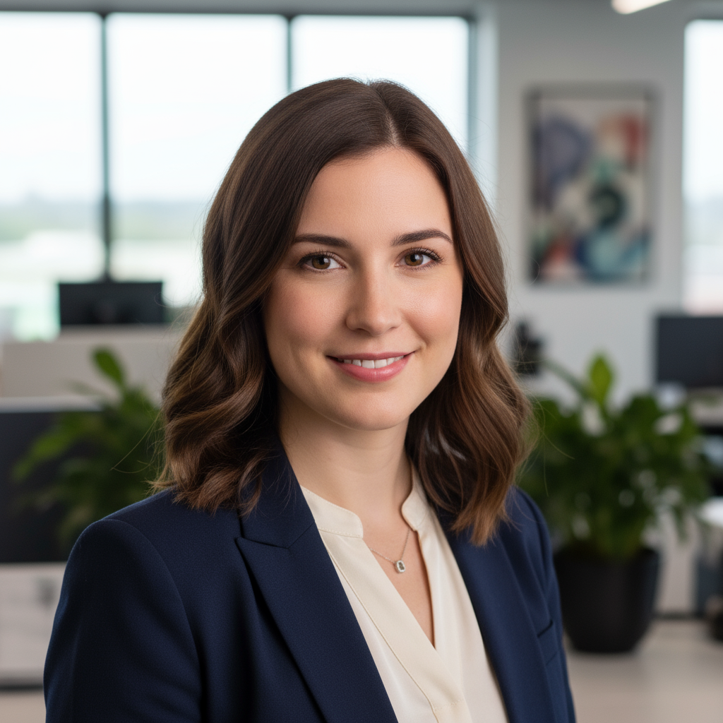 Professional headshot of Sarah Mitchell, CEO of IconAdda, smiling woman with blonde hair in navy blazer