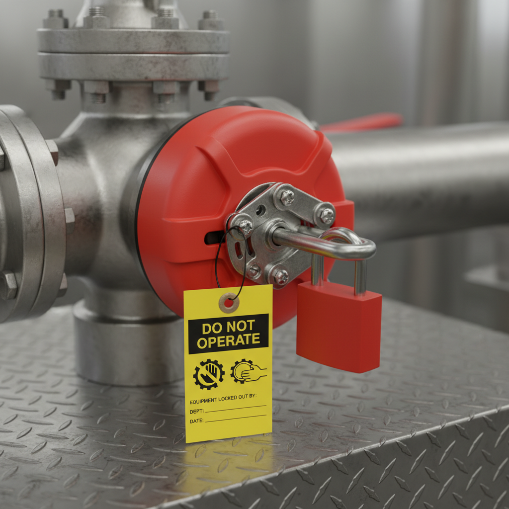 Industrial pipeline isolation process showing valve assembly with safety tags and isolation locks