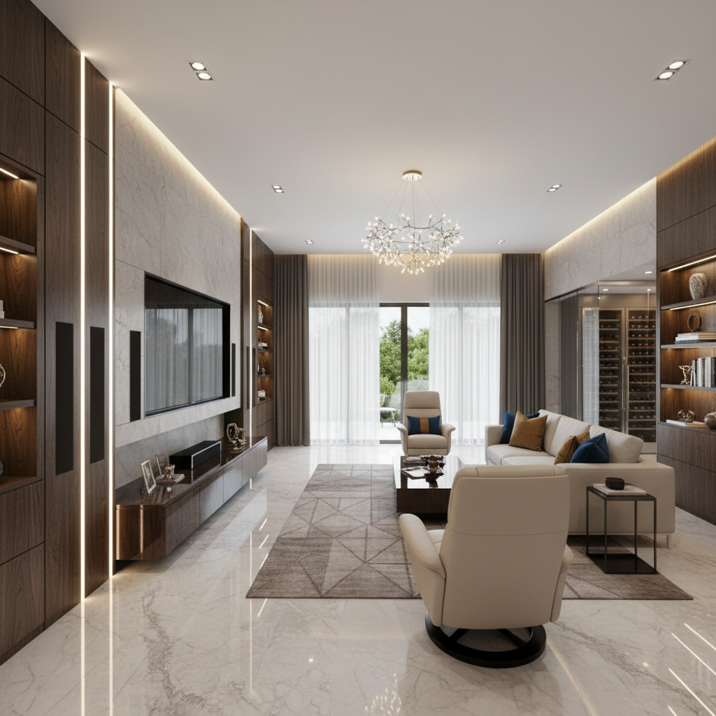 MAK Fern east villa interior with premium finishes and home theatre provision