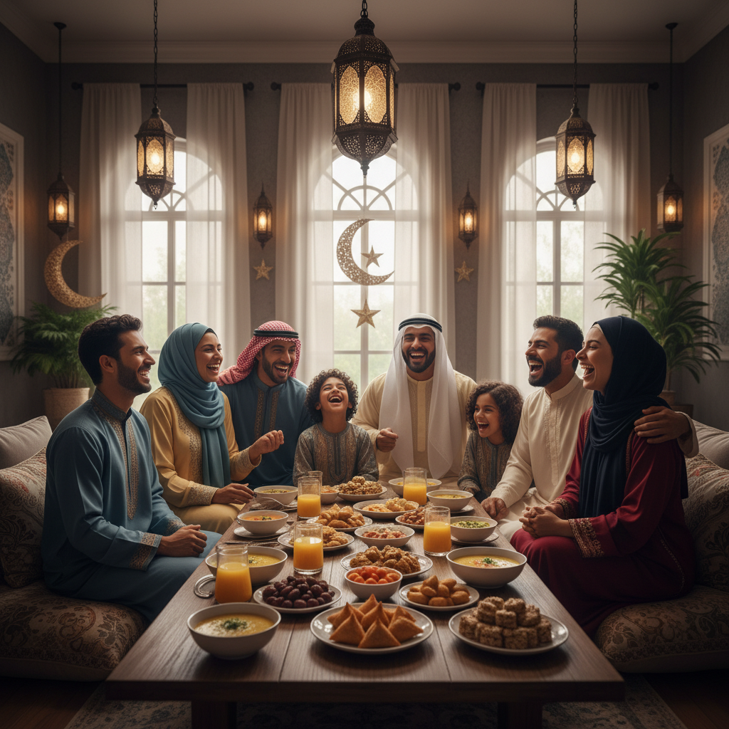 Family laughing at Ramadan gathering
