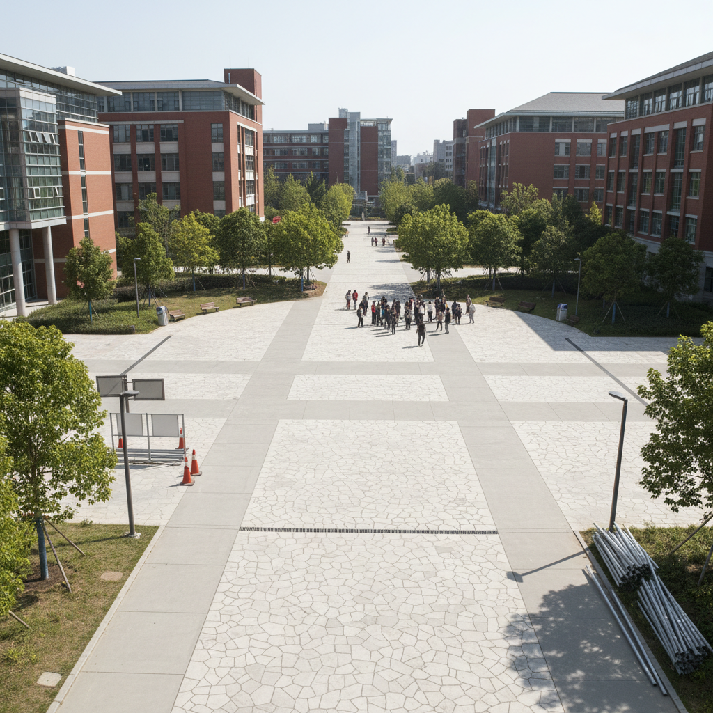 University campus with students