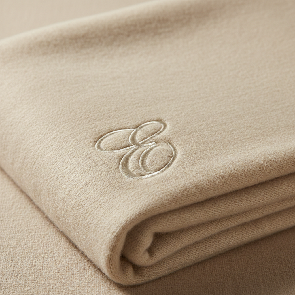 Cashmere blanket monogrammed with letter E in delicate embroidery