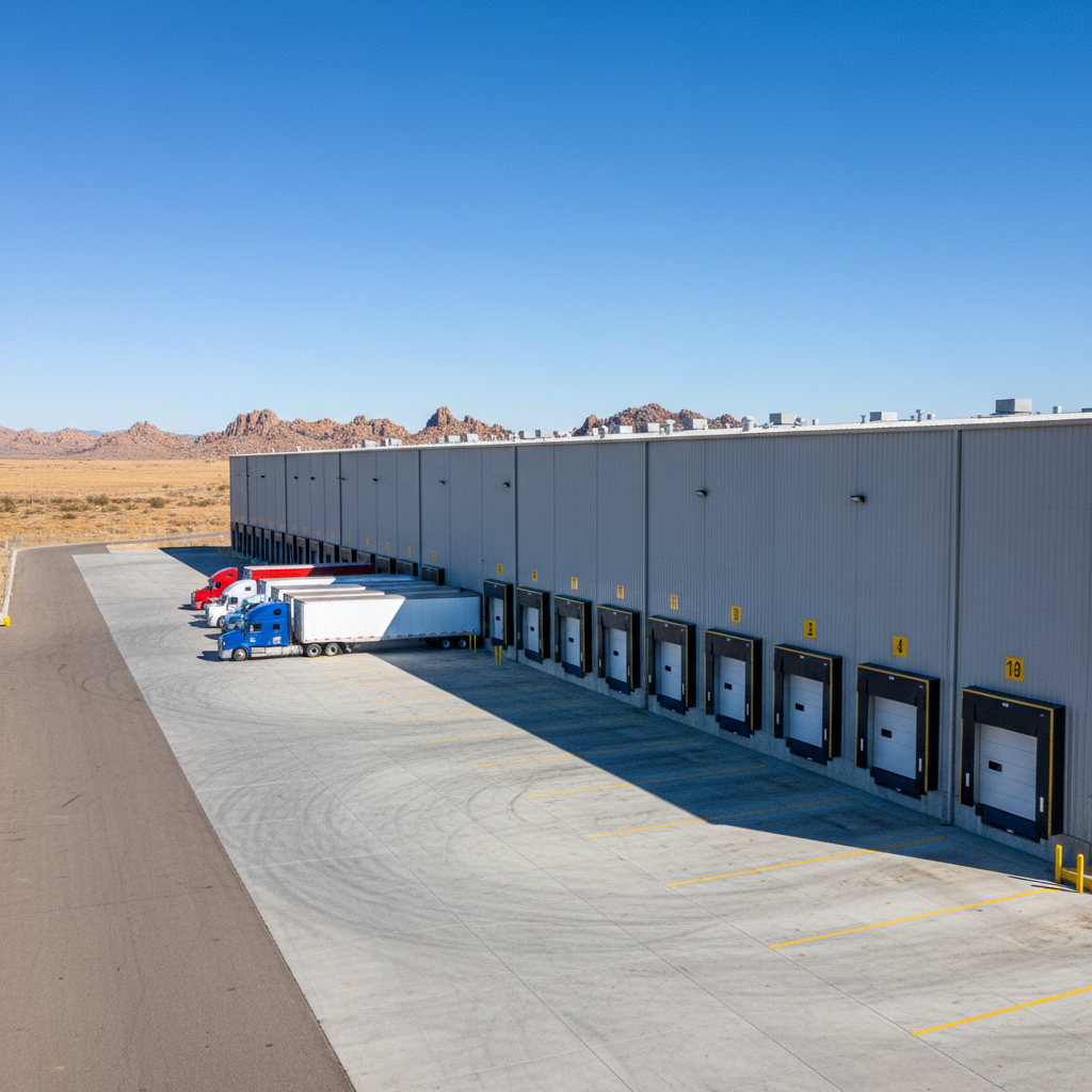 Warehouse storage facility exterior in Albuquerque New Mexico with clear skies