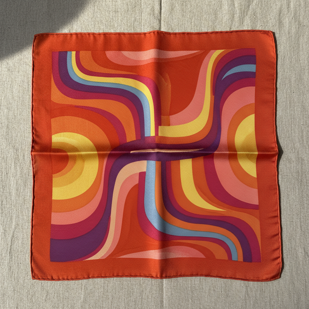 Vintage 1970s silk scarf in sunset tones