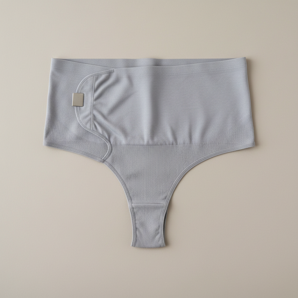 Soleil maternity thong in mercury grey showing adjustable belly band