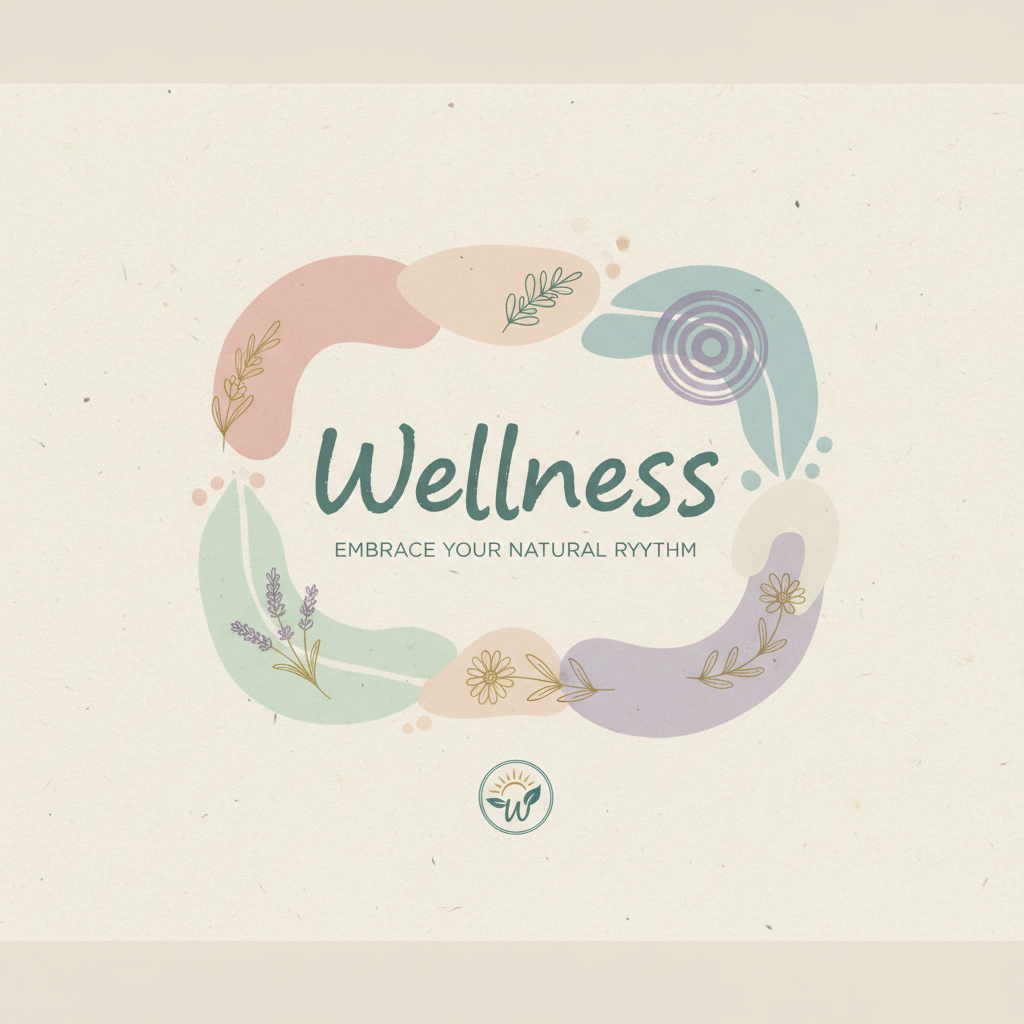 Wellness brand identity system with soft pastel colors, business cards and stationery flat lay