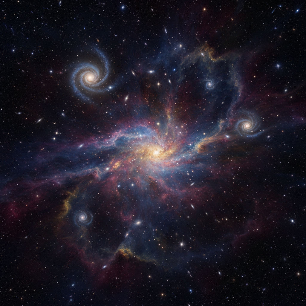 Deep cosmos with vibrant star clusters and nebula, dark space background, mysterious and atmospheric cosmic scene