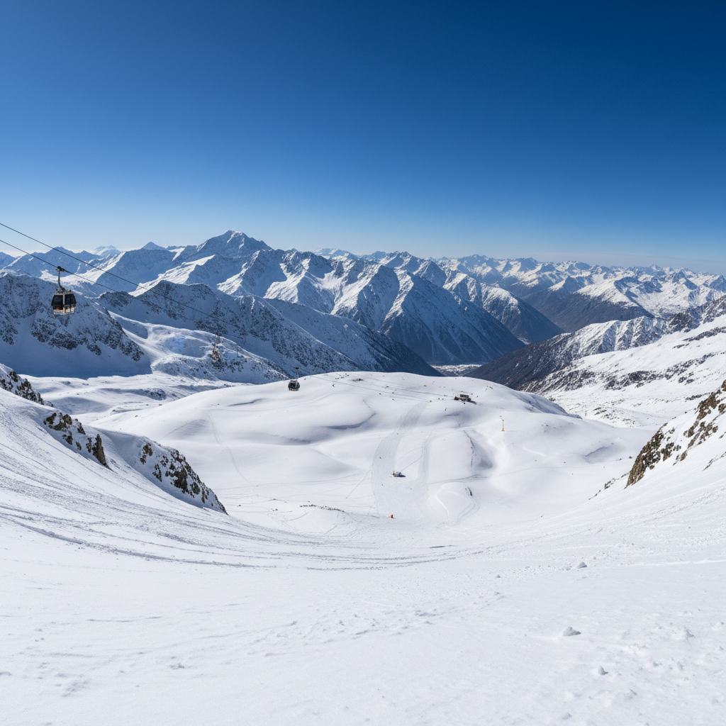 Panoramic view of Gulmarg bowl from Gondola Phase 2 at 4000 meters