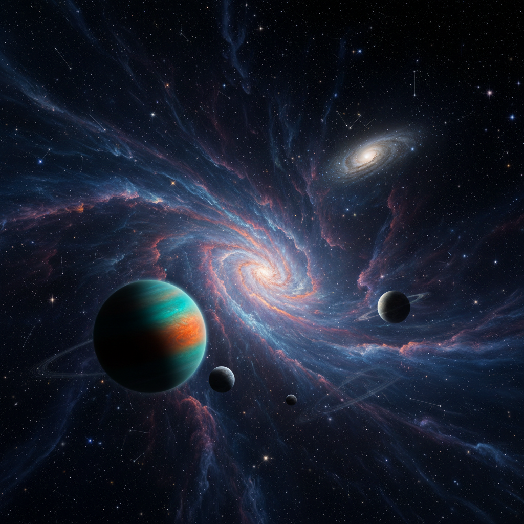 Vibrant space scene showing colorful animated planets orbiting the sun