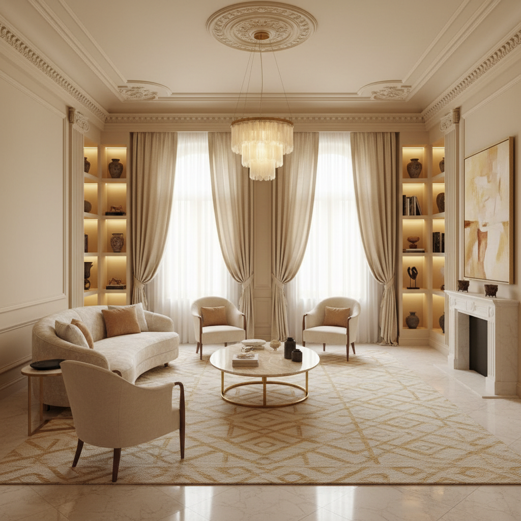 Elegant living room with cream walls