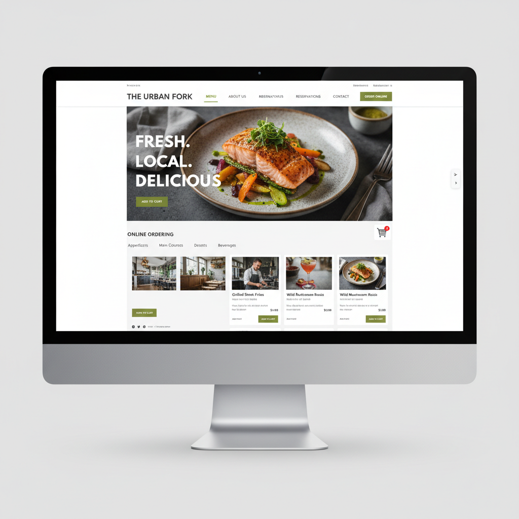 Restaurant website design featuring menu display, online ordering system, and reservation booking