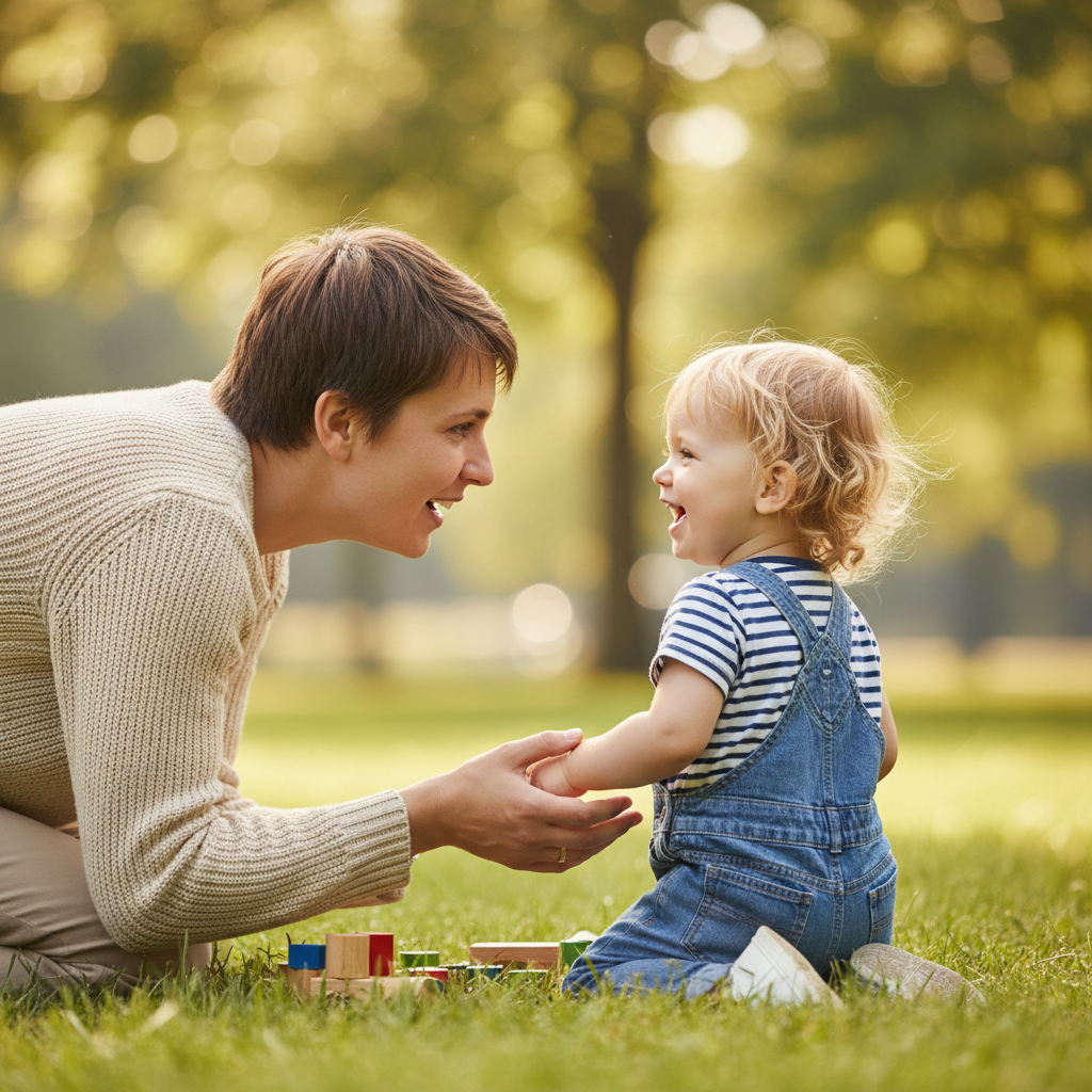 Parent playing with child in park