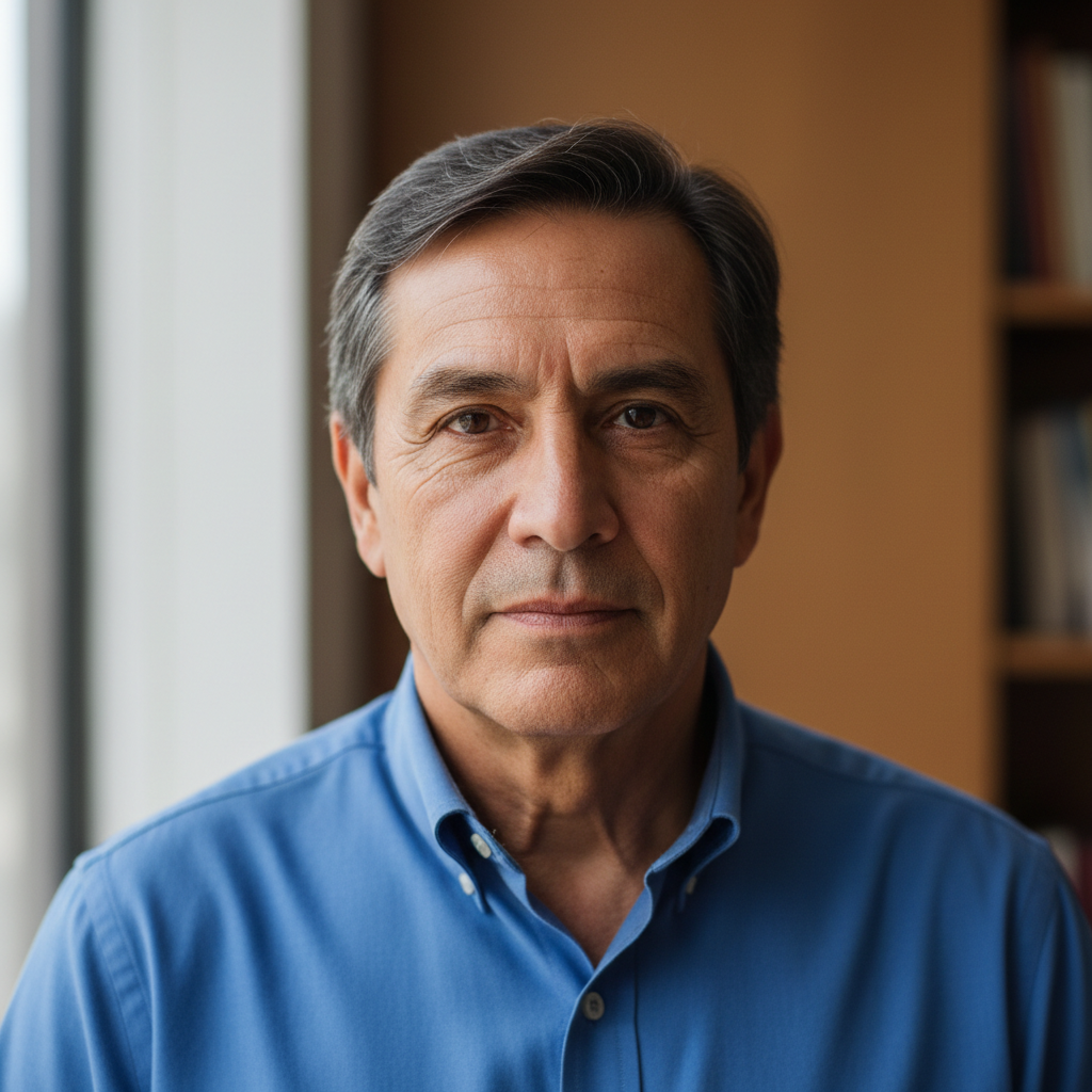 Marcus Webb, middle-aged man with short dark hair wearing a blue collared shirt