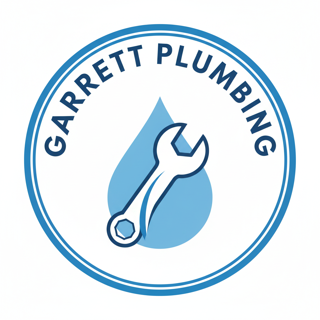 Garrett Plumbing white logo — licensed residential plumbing in Eastern PEI