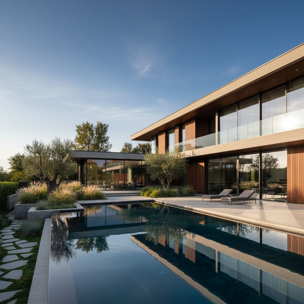 Luxury Sacramento home exterior with manicured landscaping and elegant architecture