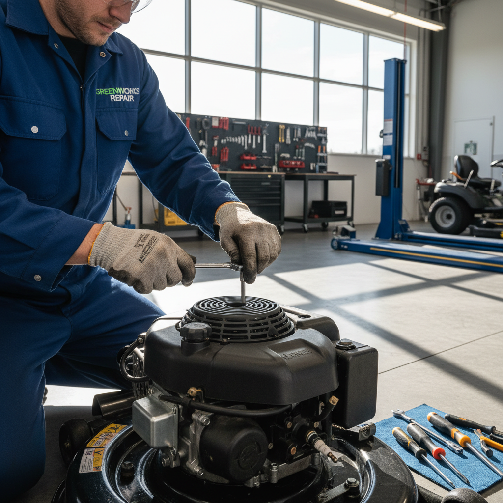 Palm Beach County Mowers certified technician performing lawn mower repair in Boca Raton service bay