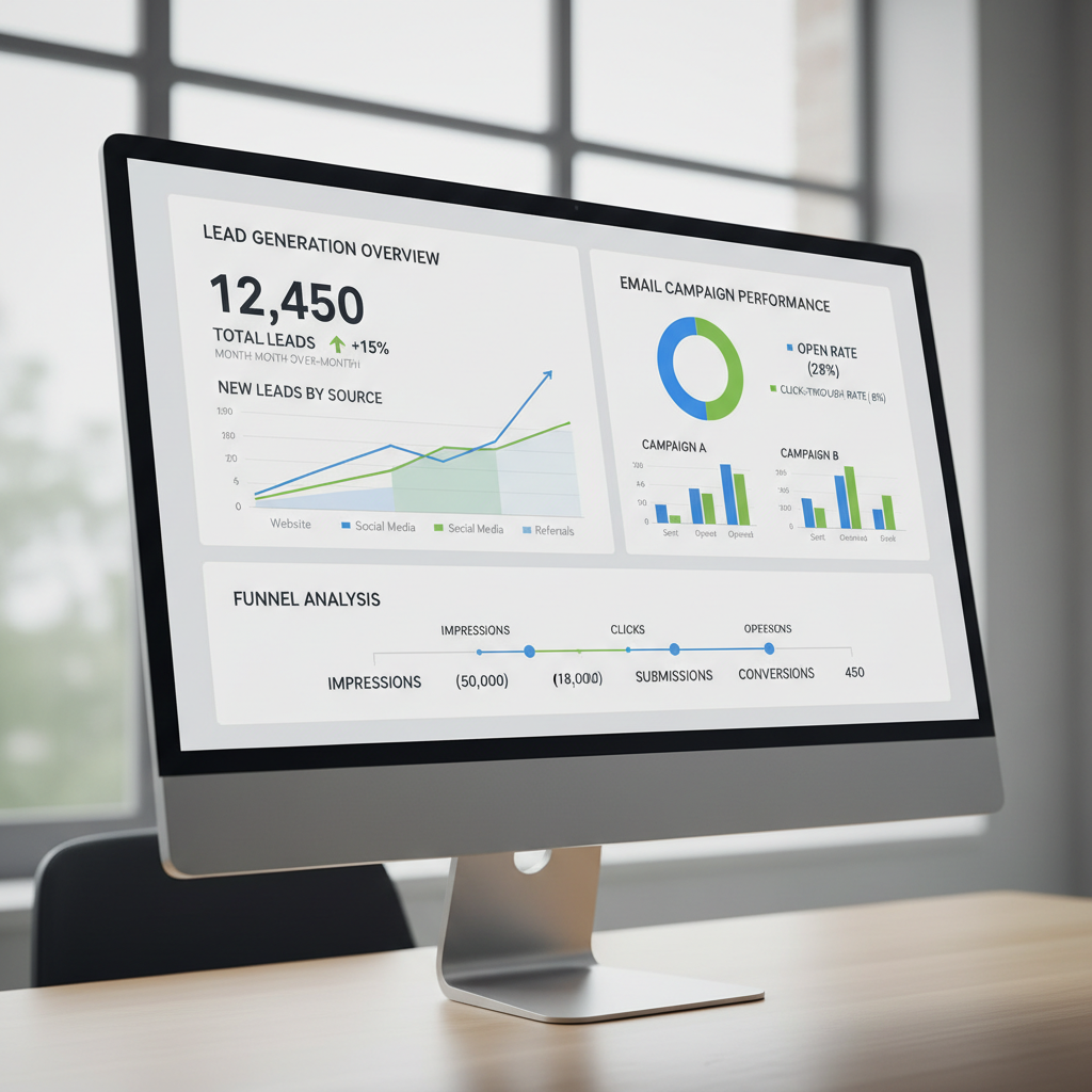 Analytics dashboard with charts showing campaign performance metrics on a screen
