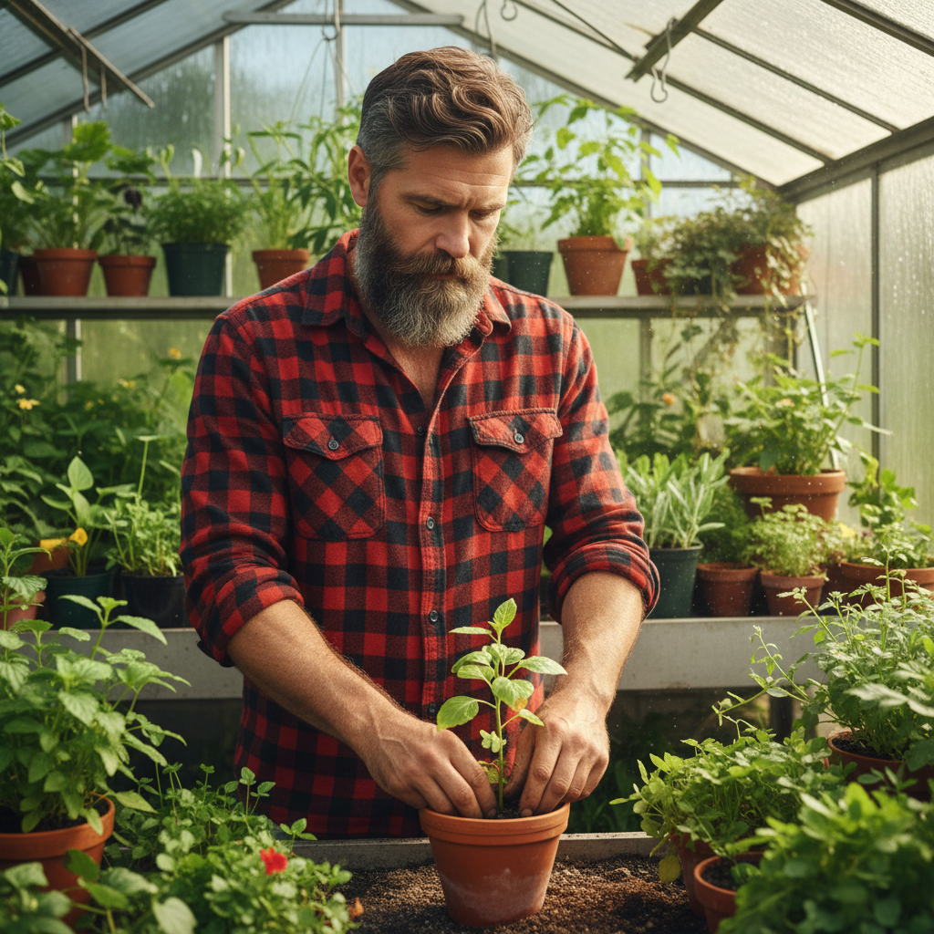 Person with beard and flannel shirt, greenhouse grower from Portland