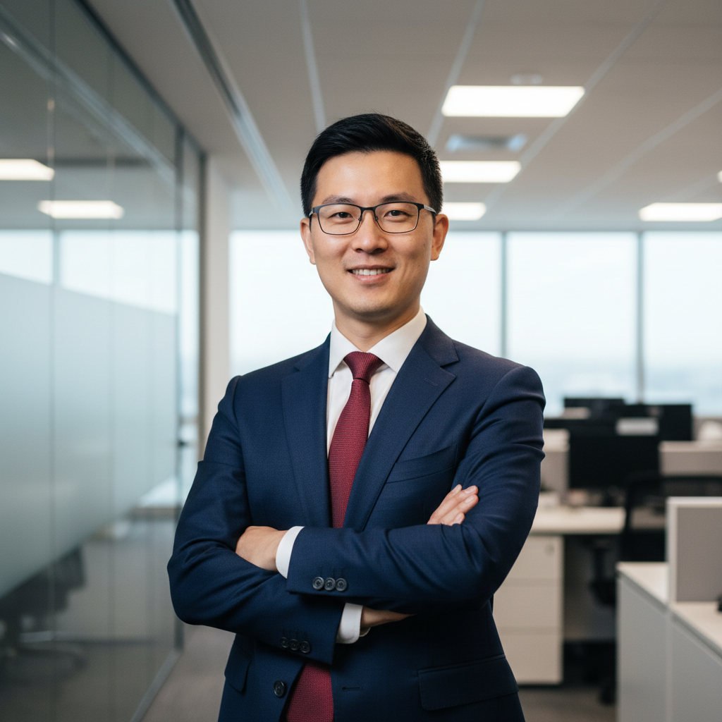 Asian man with glasses in professional business attire