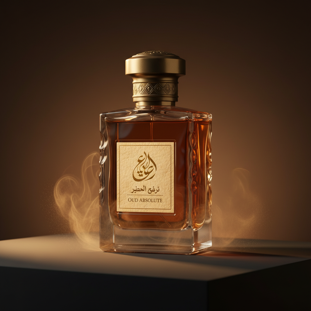 زجاجة عطر عود ملكي فاخر بتصميم ذهبي داكن