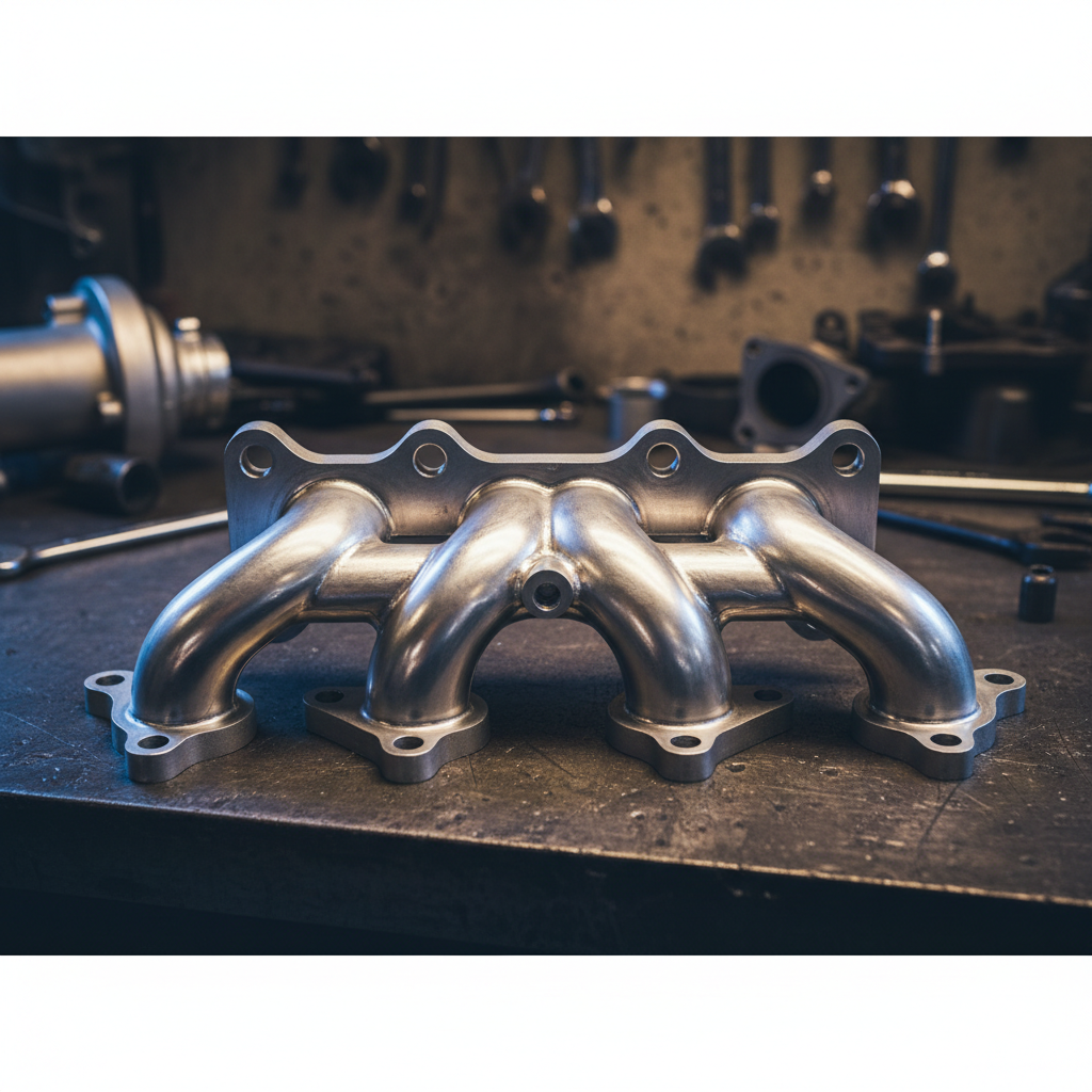 Water pump component on dark workshop surface with dramatic lighting
