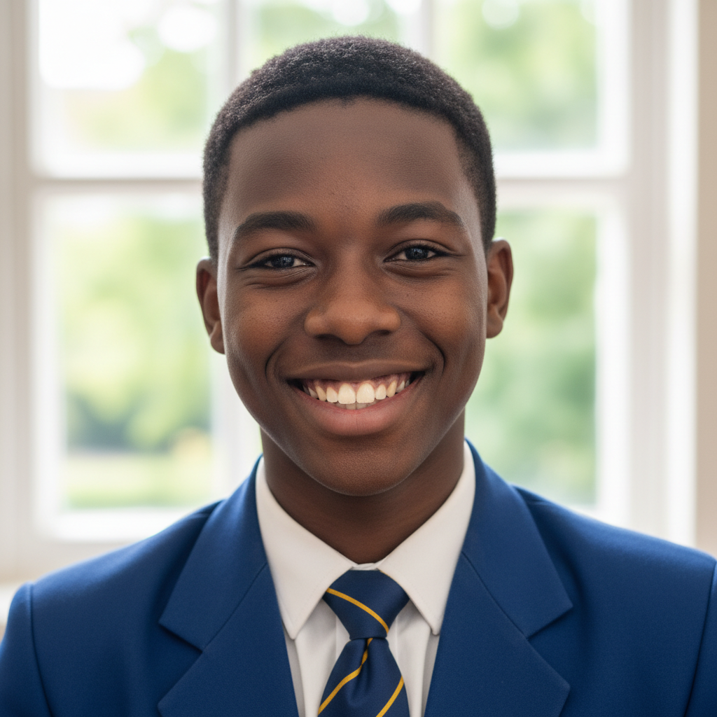 Young African man with a confident smile in university environment