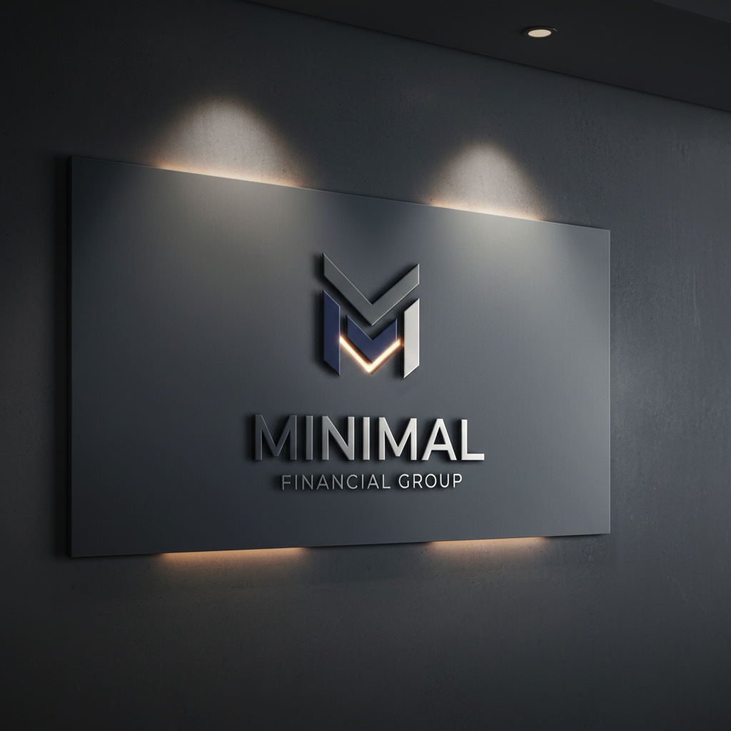 Financial services office with dark wood tones, low-key sophisticated lighting, professional environment