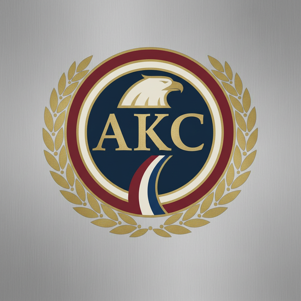 AKC logo with red, white and blue circular emblem
