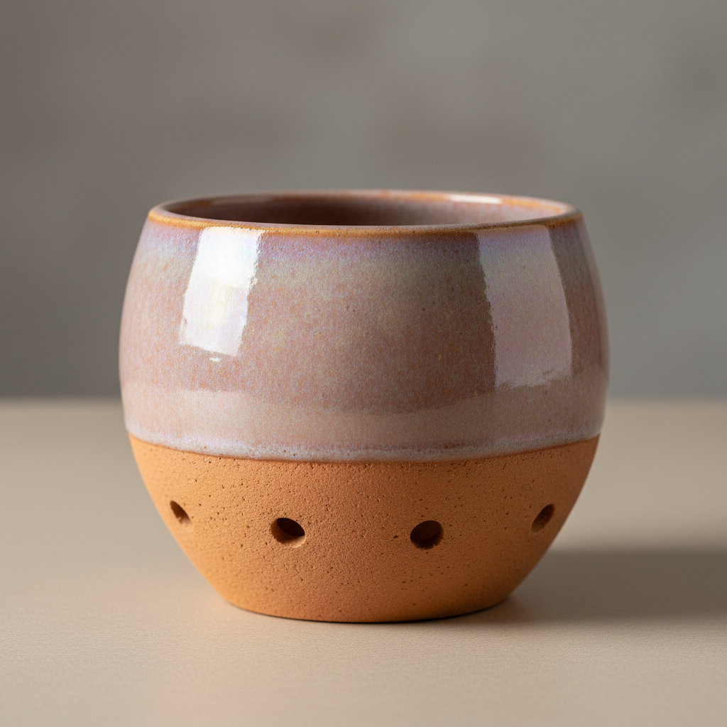 Handthrown ceramic planter with deep blue reactive glaze and drainage hole