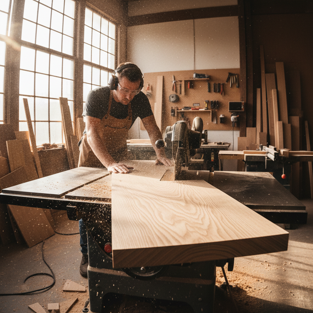 Custom wood cutting in a workshop with precision tools, specialty lumber sourcing
