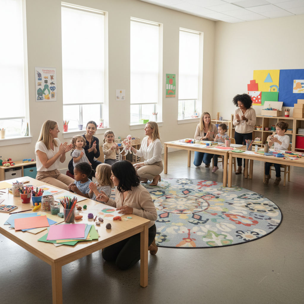 Bright classroom scene with colorful punctuation mark characters