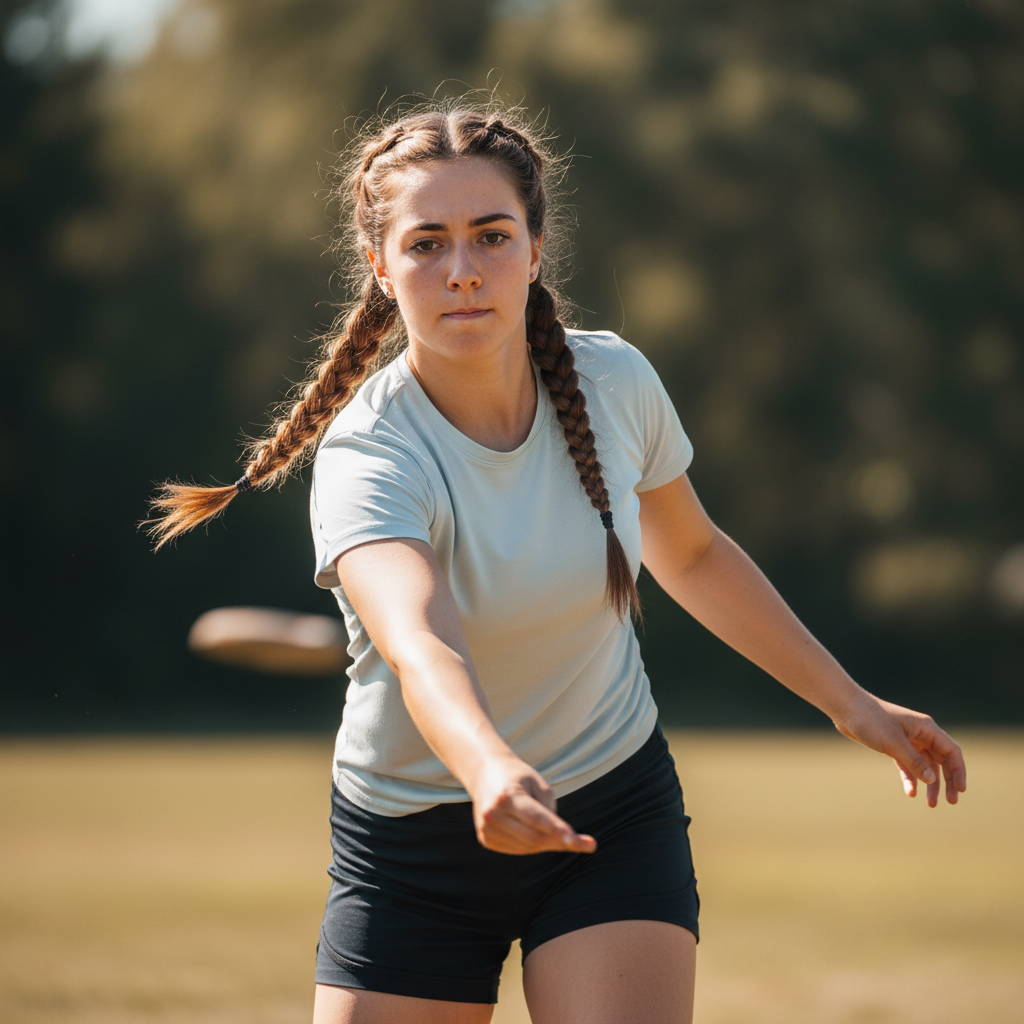 Woman with Dutch braids raised underhand technique