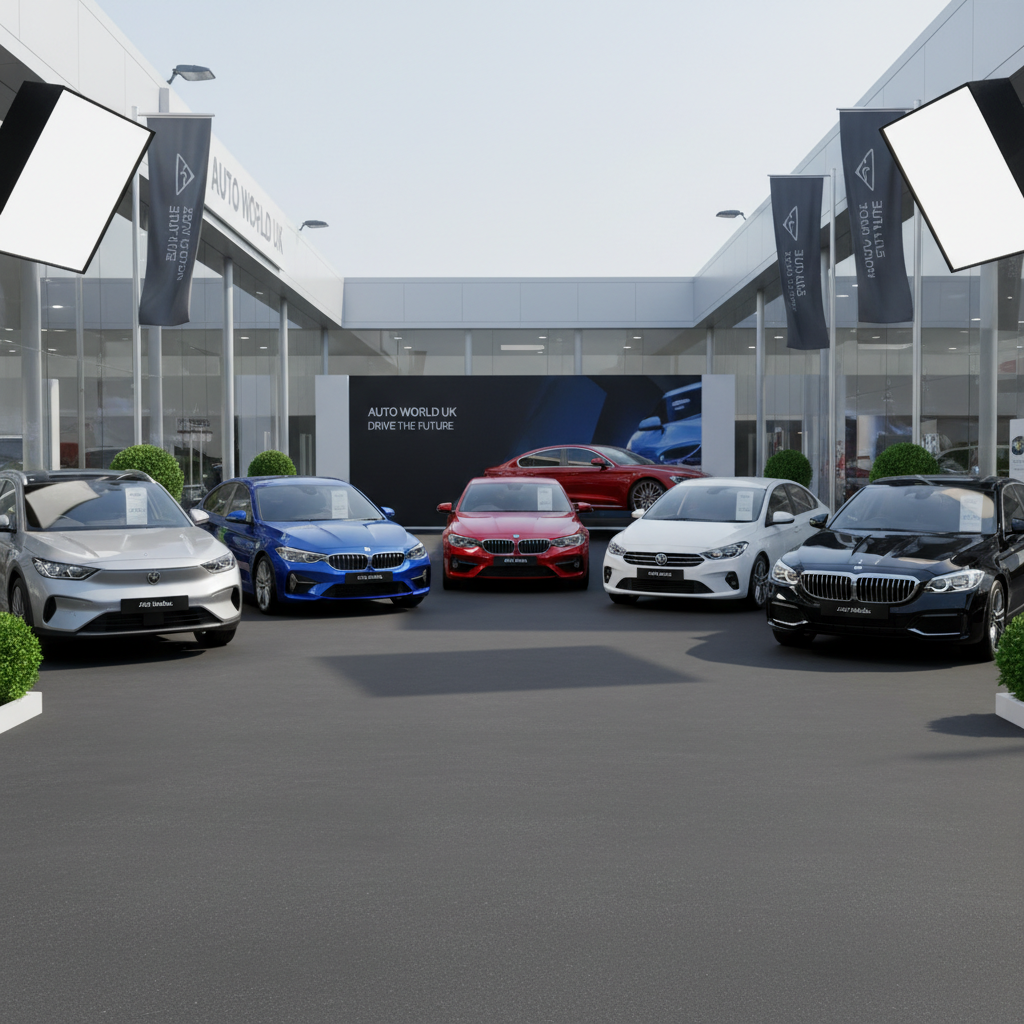 Row of new cars at a UK dealership forecourt showing popular models available for sale in 2026