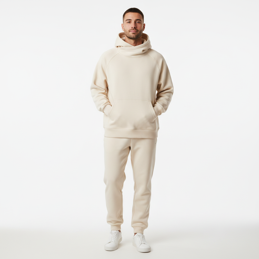 Fashion model wearing oversized hoodie