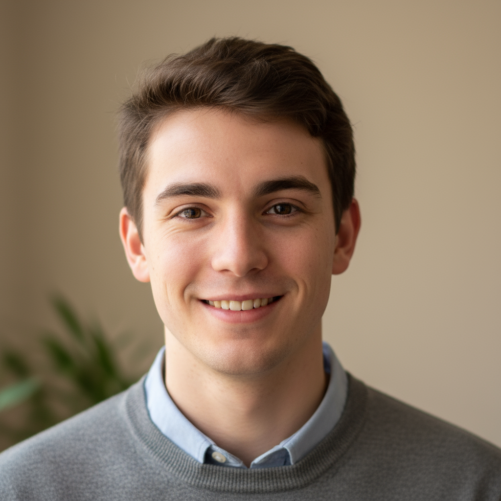 Young man with glasses smiling, profile photo of Marcus Tan