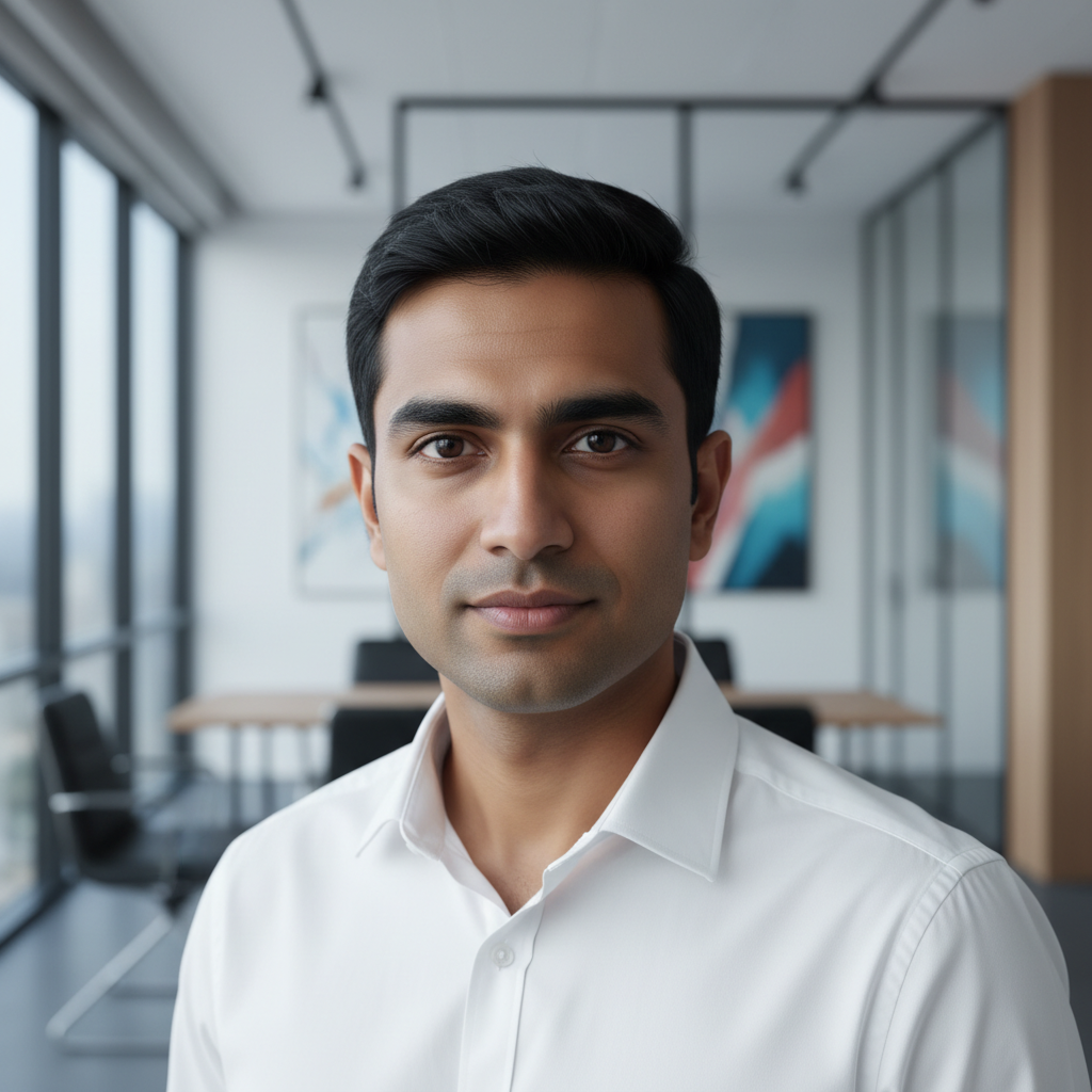 Successful Indian franchisee Rahul Mehta working on laptop in modern home office