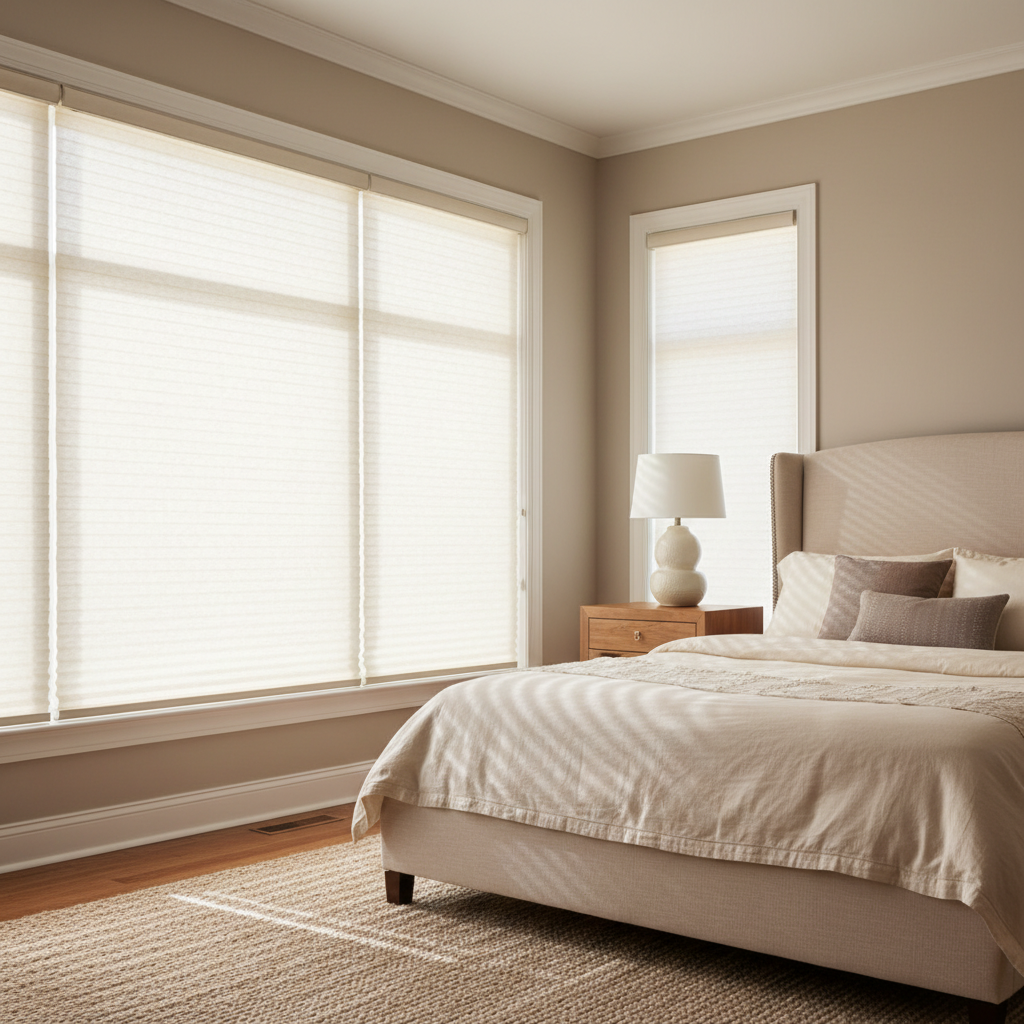 Peaceful nursery with cellular shades for temperature control