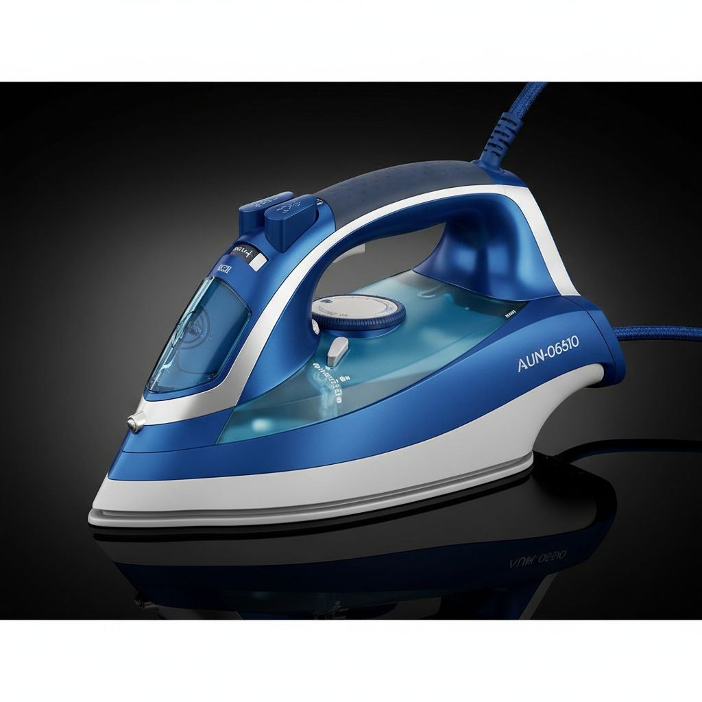 Modern handheld fabric steamer with elegant white design on minimalist background