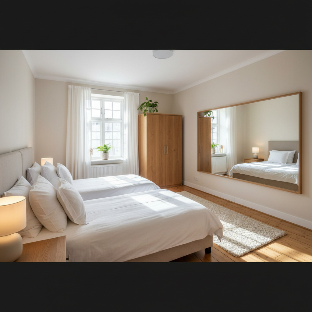 Spacious double bedroom with fitted wardrobes