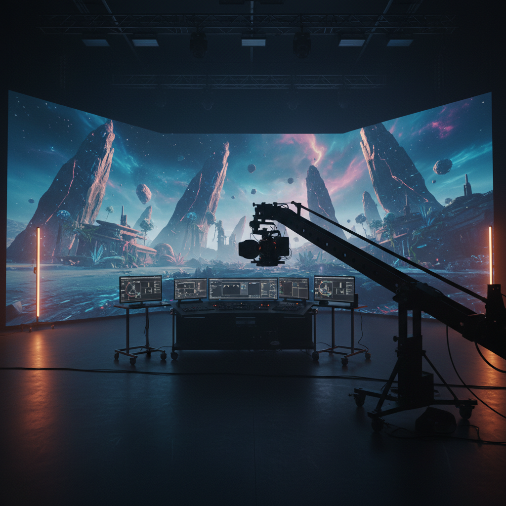 Unreal Engine 5 photorealistic game scene on bright screen in professional game studio