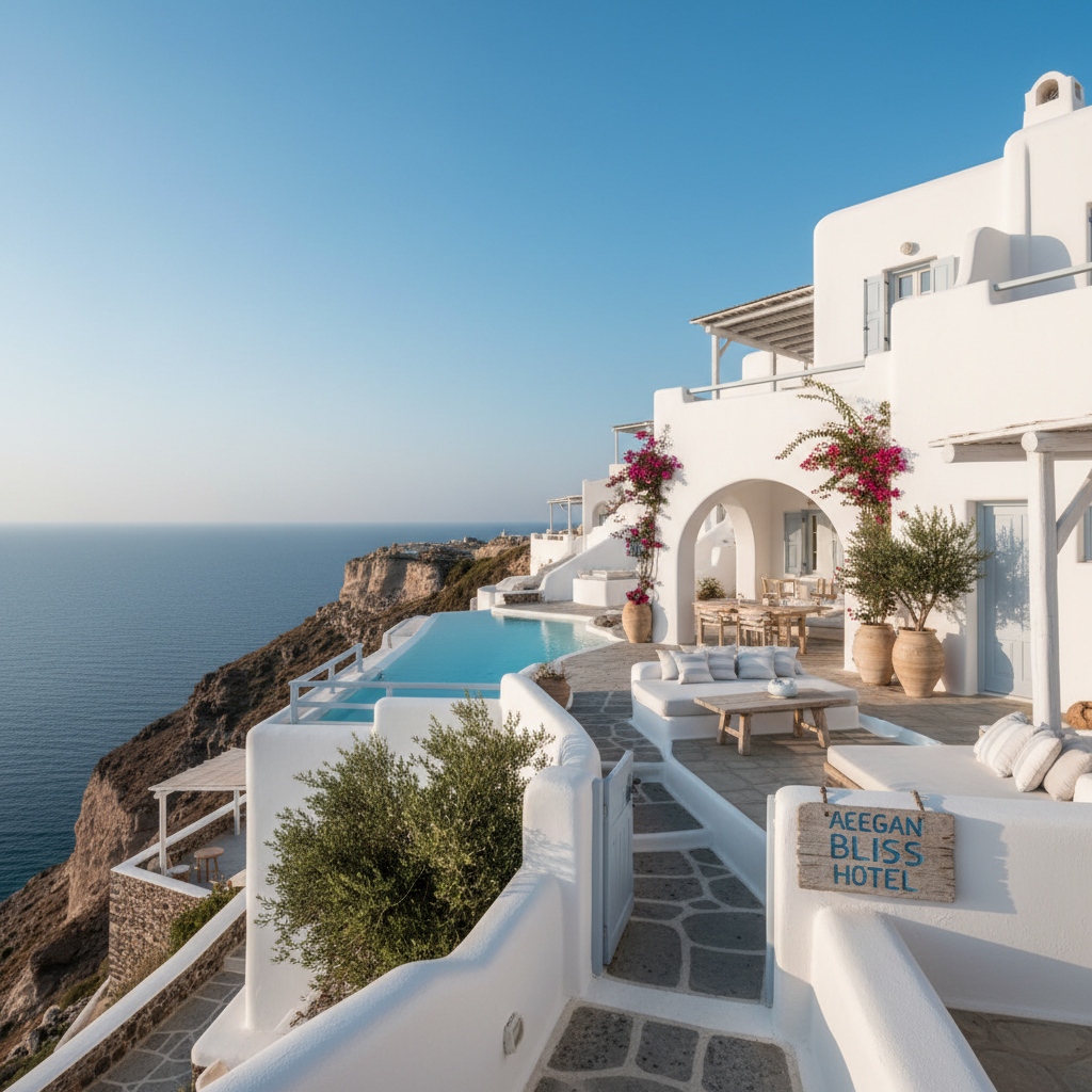 White-washed Cycladic boutique hotel with sea views and infinity pool in Mykonos