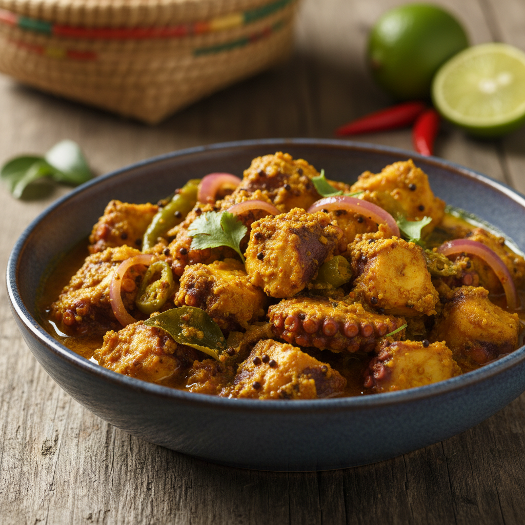 Vindaye ourite — Mauritian spiced octopus marinated in mustard and turmeric